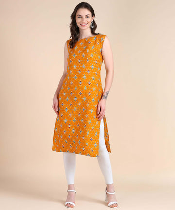 Women's Sleeveless Boat Neck Solid Casual Fancy Long Kurtis